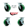 Service Caster 6 Inch Green Poly on Steel Caster Set with Ball Bearings 2 Swivel Lock 2 Brake SCC-30CS620-PUB-GB-BSL-2-TLB-2
